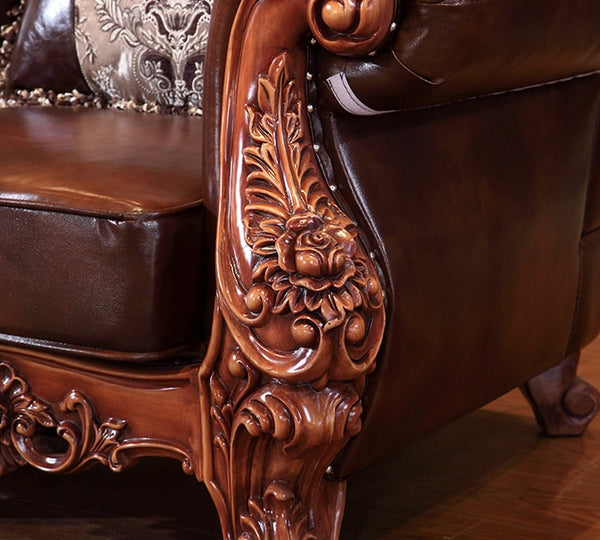Morder Antique luxury classic European style solid wood leather sofa set living room furniture sofas
