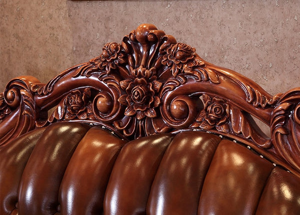 Morder Antique luxury classic European style solid wood leather sofa set living room furniture sofas