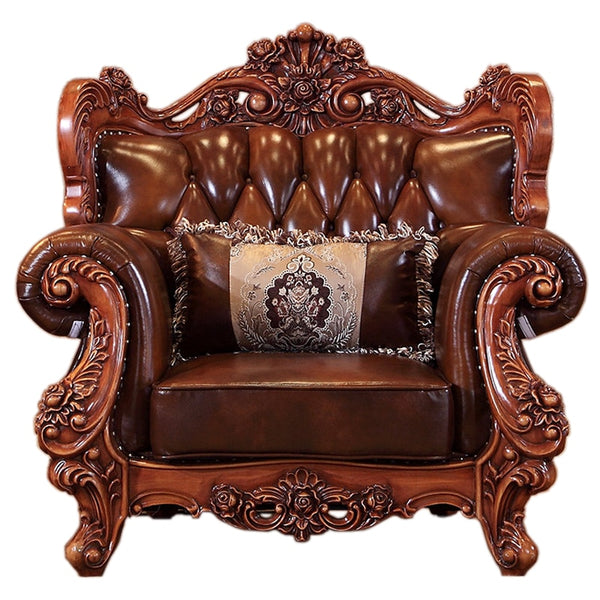 Morder Antique luxury classic European style solid wood leather sofa set living room furniture sofas
