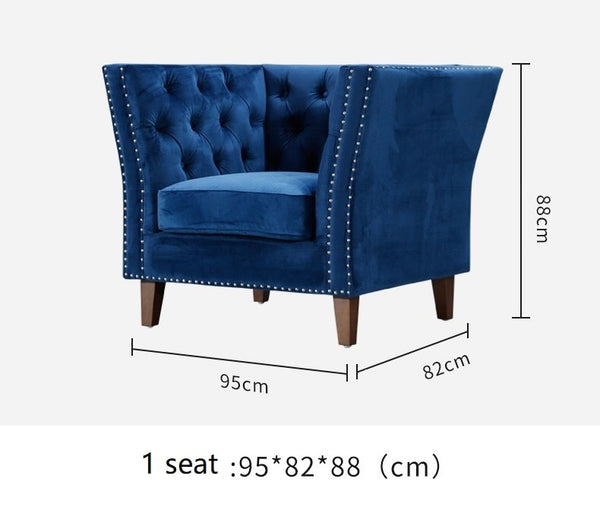 BEST New design armchairs blue velvet Button-tufted sofa chair home villa furniture,home wood furniture